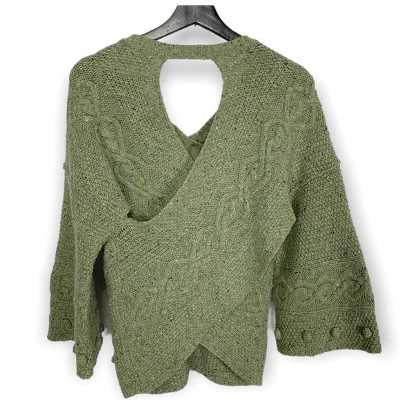 Far Away From Close Green Wool Blend Back Criss Cross Sweater Medium - Picture 2 of 7